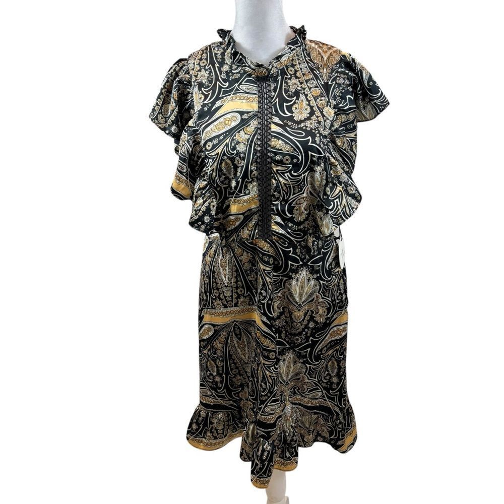 Brand new with Tags Milk & Honey brand Black and Tan Paisley Print‎ Dress Large